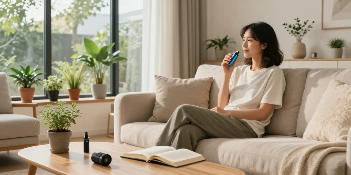 disposable thc vape uk reflecting wellness with organic hemp extracts in a serene home setting