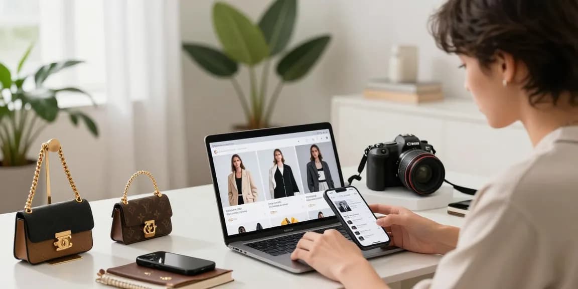 Stylish individual exploring high-quality 레플리카 사이트 fashion items in a modern home.