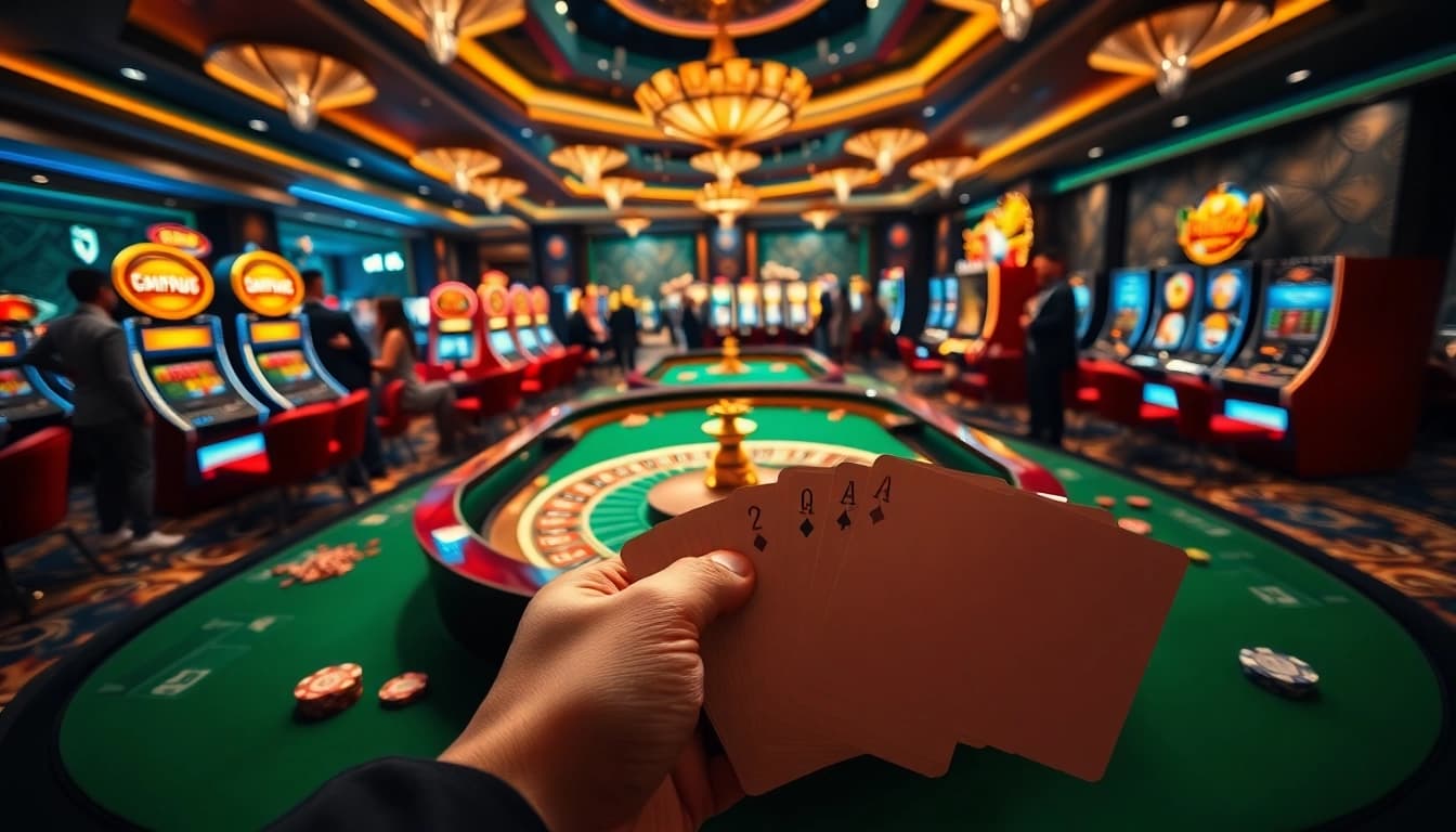 Experience the thrill of live gaming at https://rr88c.mobi/ with an elegant casino scene filled with excitement.