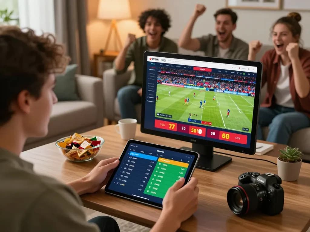 Engaging Thể thao hubet88 online sports betting scene with friends enjoying a match.