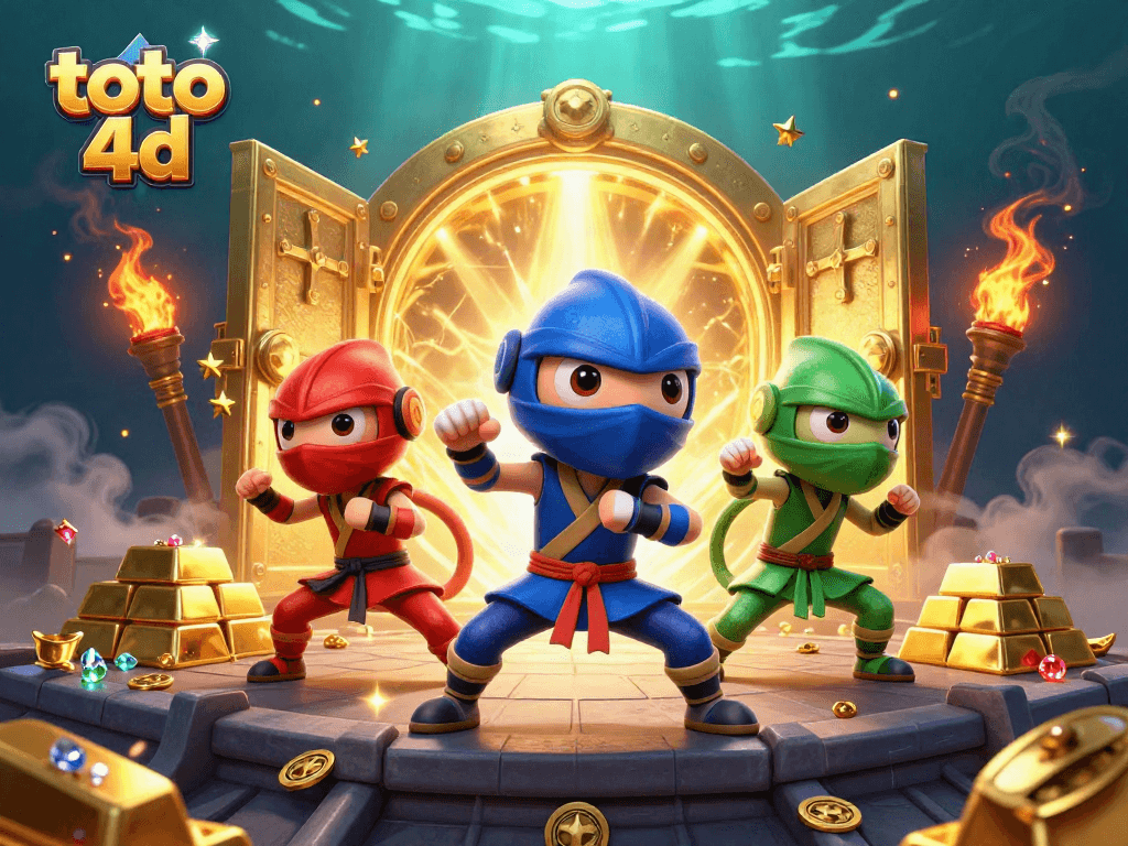 Toto 4D chameleons showcasing thrilling martial arts on a treasure-filled rooftop.