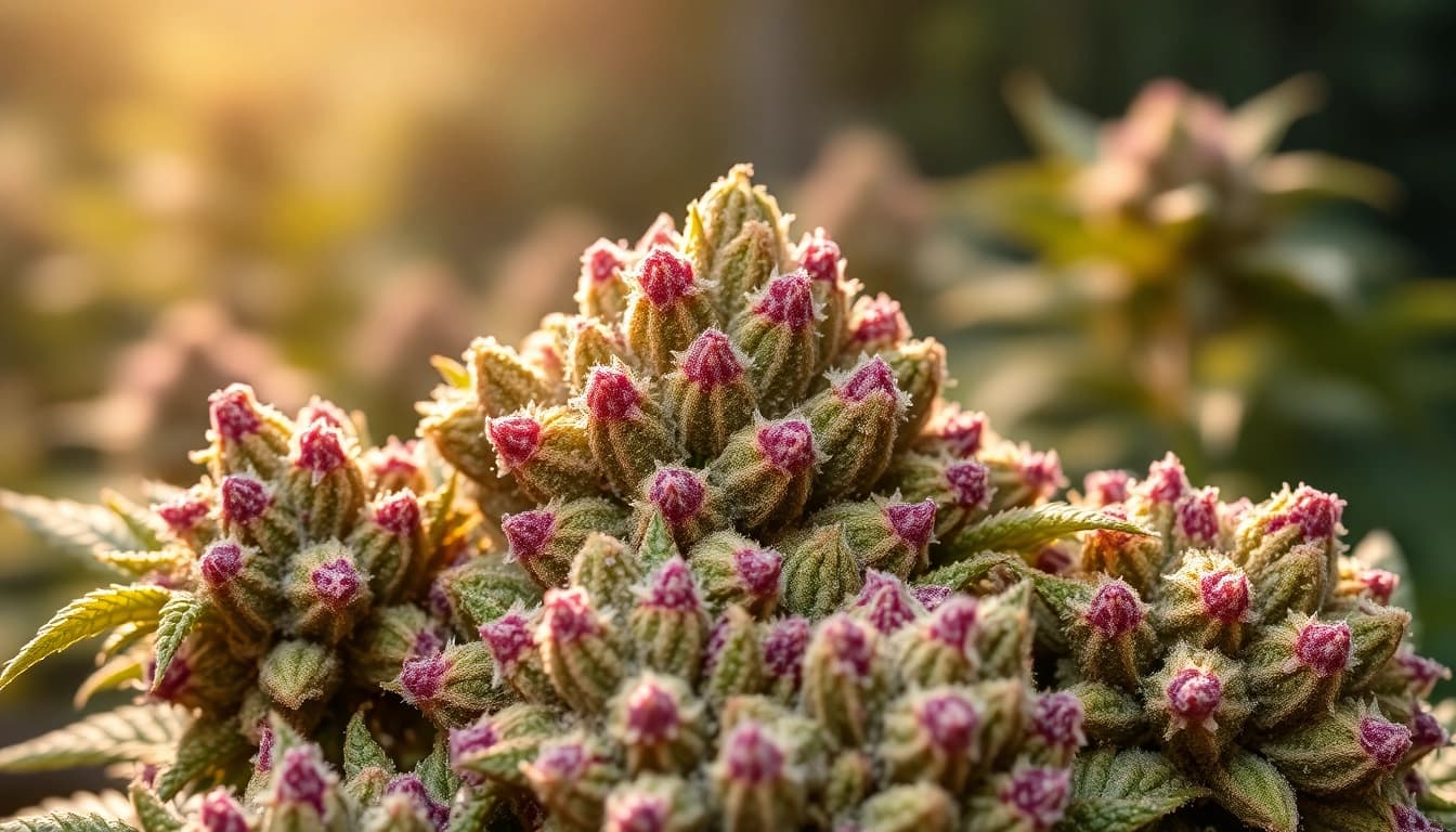 Close-up of GMO Cookies strain buds, highlighting texture and vibrant colors.
