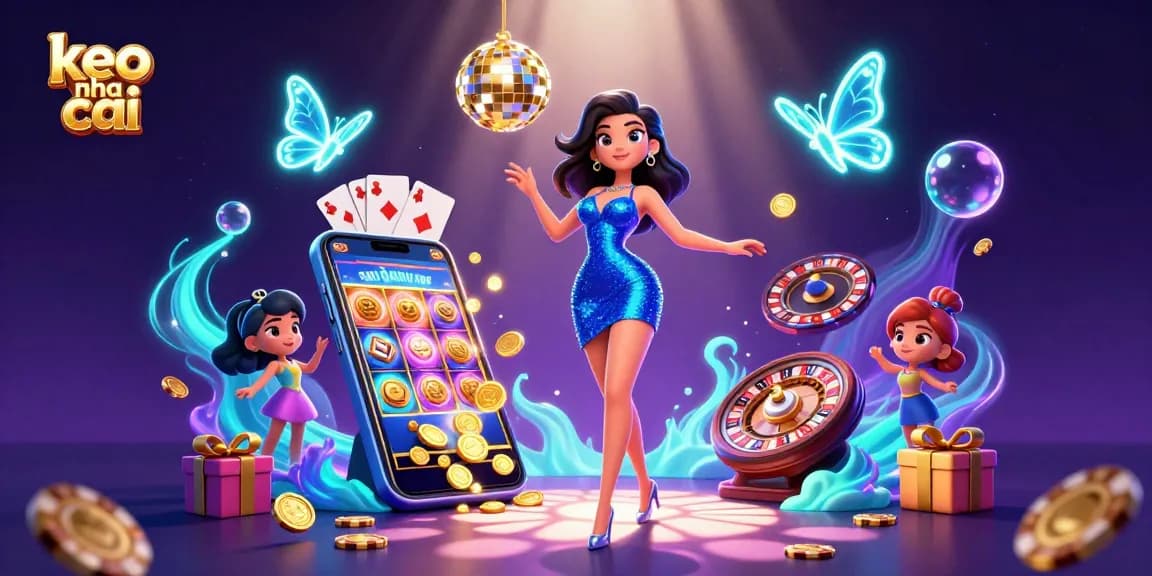 Bet on keo nha cai while enjoying vibrant 3D casino art featuring a glamorous woman and slot games.