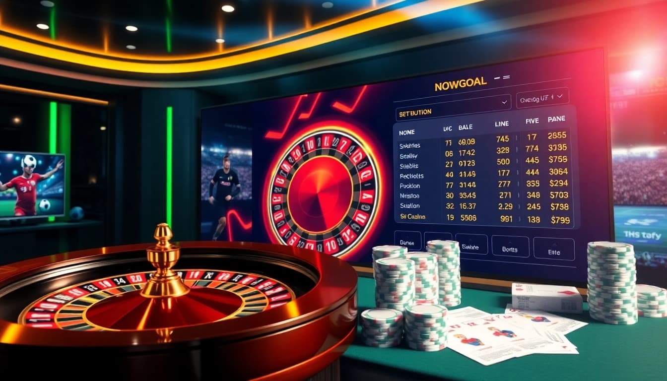 Engage with Nowgoal bóng đá through vibrant online betting visuals featuring exciting casino elements.