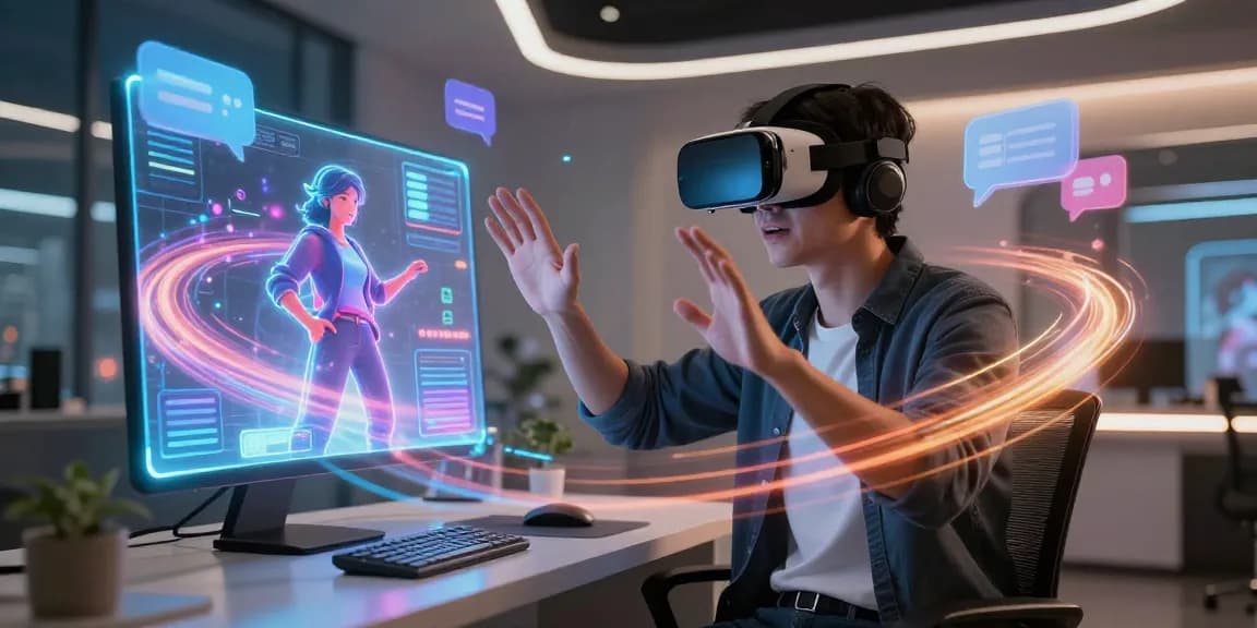 Engaging with crushonai AI character in a futuristic virtual reality setup
