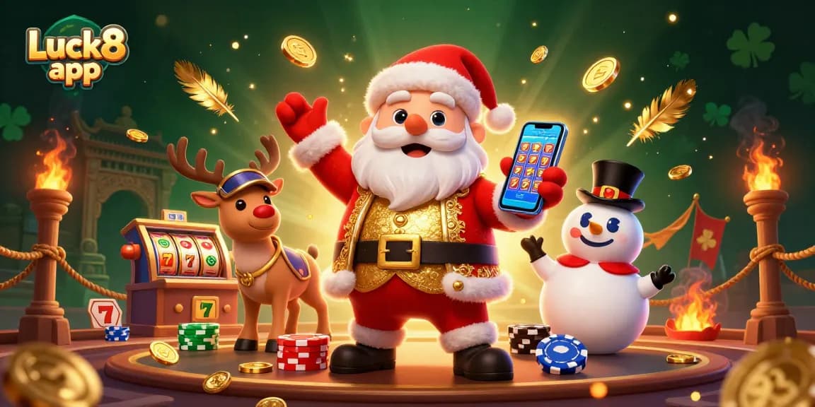 Experience winning moments with the Luck8 app, featuring Santa and casino elements.
