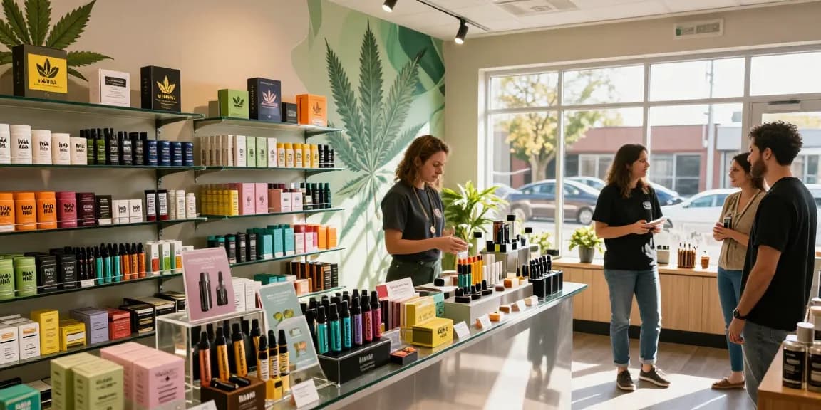 Explore Muha Meds vibrant retail space showcasing cannabis products and customer engagement.