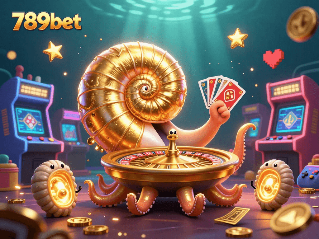 Win big with 789bet's exciting games featuring a giant nautilus roulette and glowing casino elements.