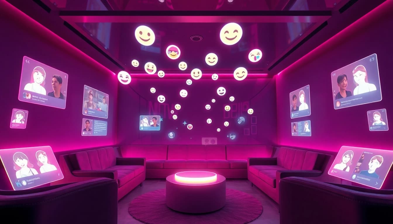 Engaging ai porn chat environment with holographic displays and emoticons.