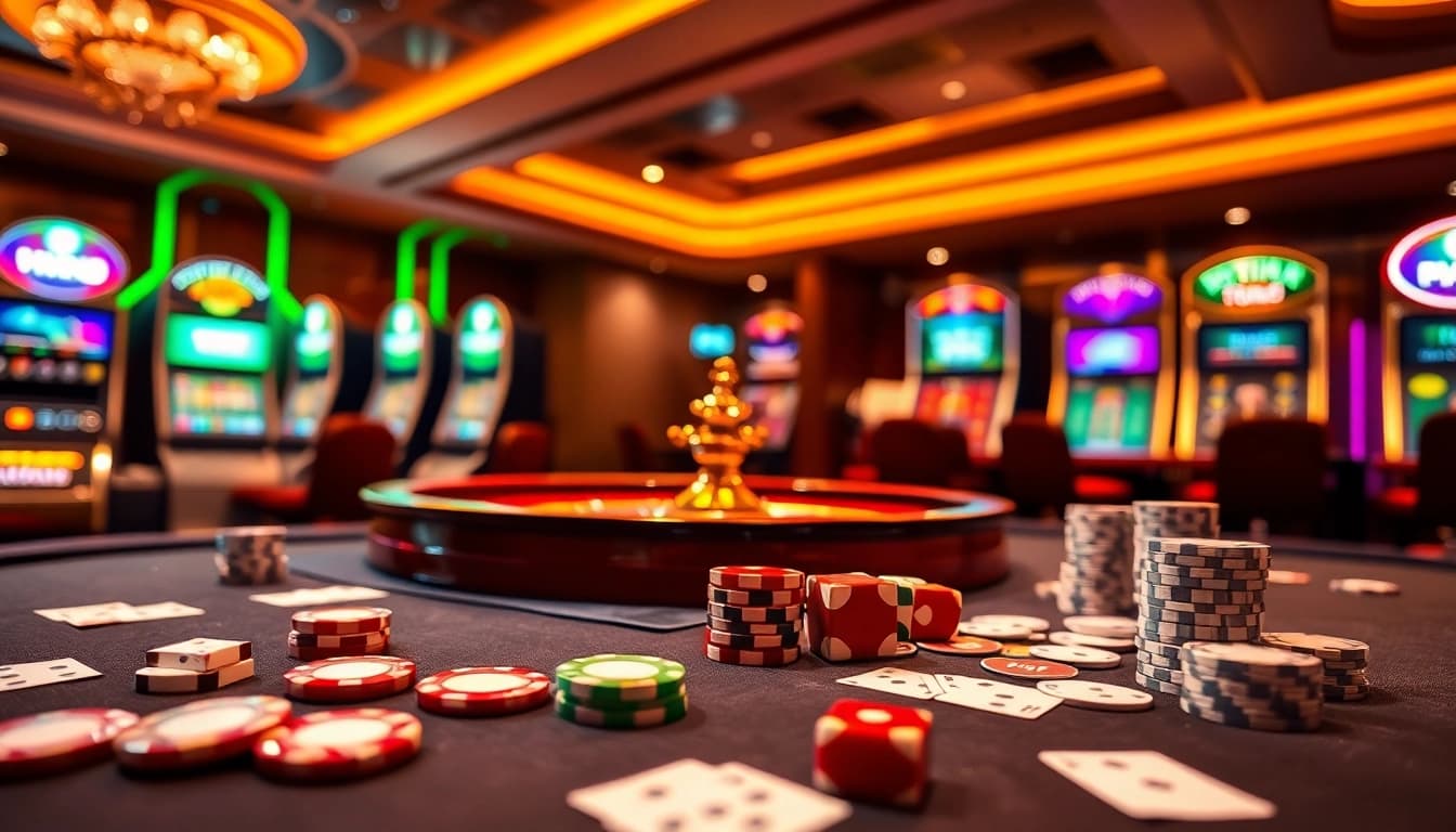 IWIN gaming scene with stylish casino table, vibrant chips, and cards in action.
