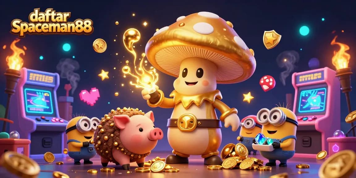 Join the fun with daftar spaceman88, enjoying slots and treasure-filled adventures in a colorful casino scene.