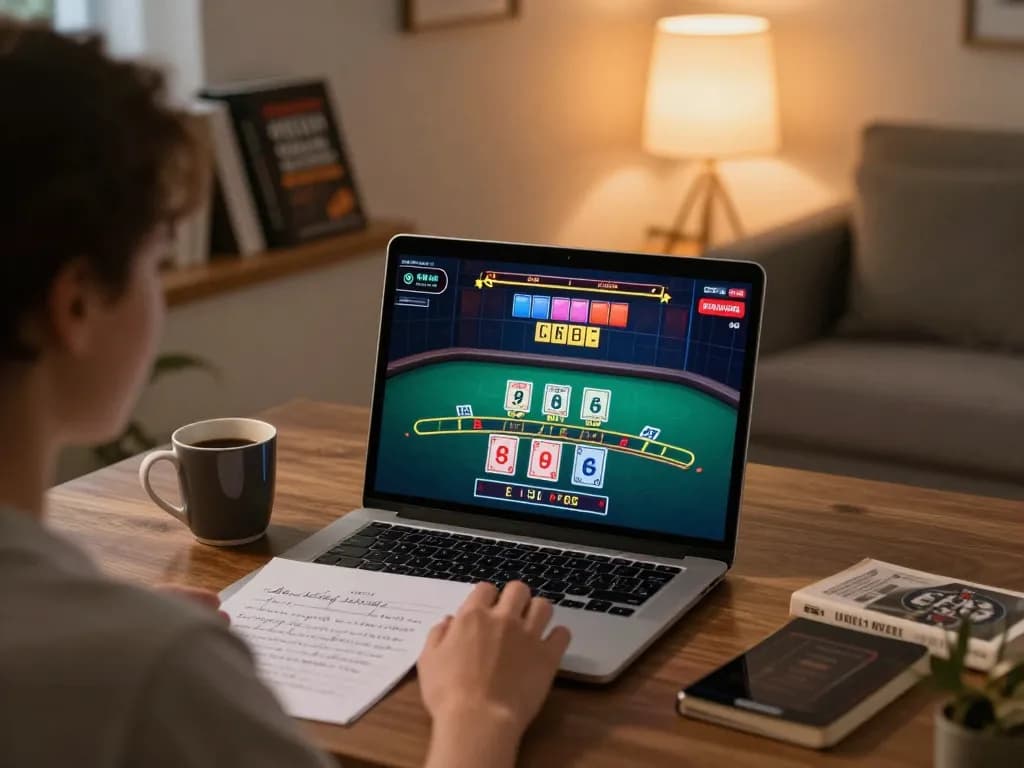 Player enjoying live dealer gaming at XX88 while analyzing betting strategies in a modern home.