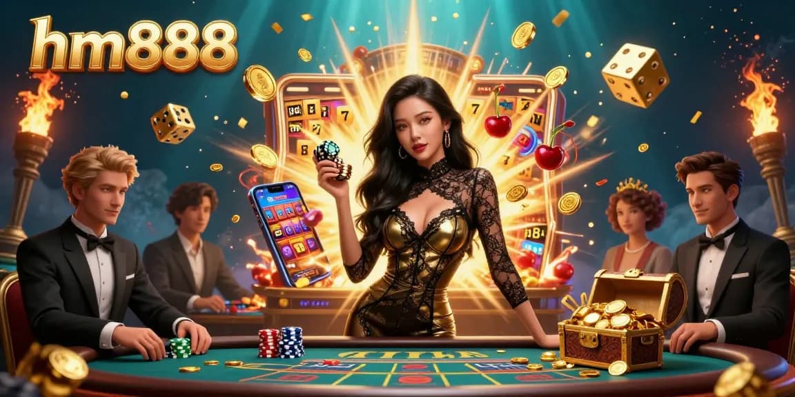 Experience the excitement of hm888 with high-stakes baccarat and vibrant casino elements in a dazzling 3D illustration.