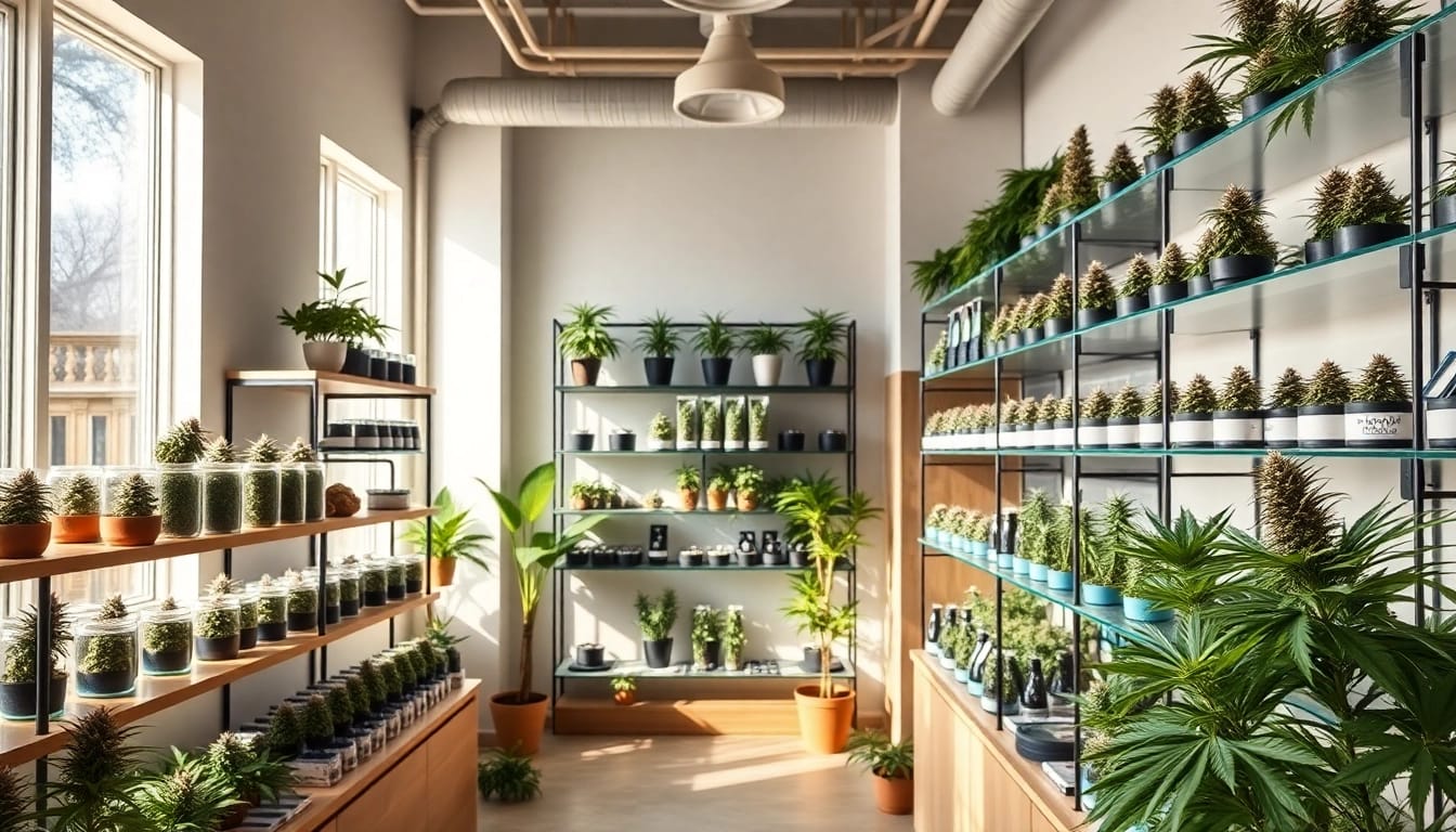 Learn how to get weed in uk with a bright and inviting cannabis dispensary interior.