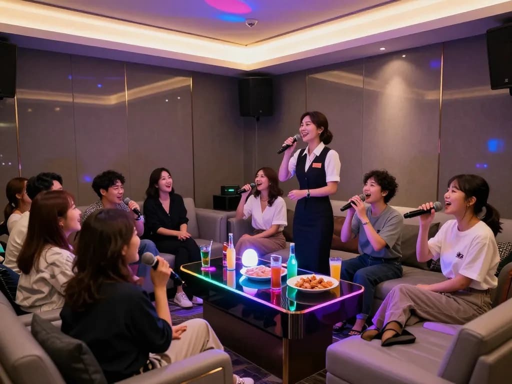 Experience lively social interactions at www.3no.org's stylish private karaoke room.
