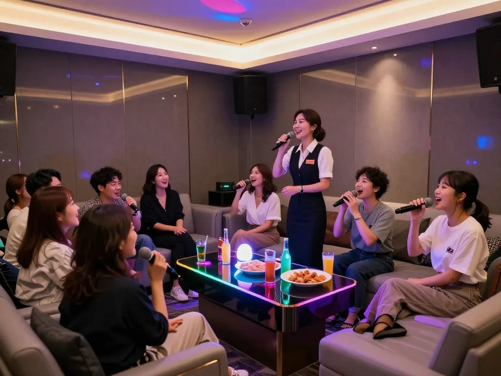 Experience lively social interactions at www.3no.org's stylish private karaoke room.
