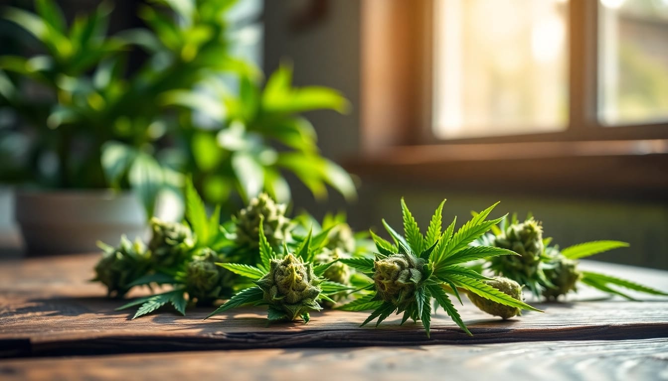 Showcasing Mental Wellness CBD buds in natural light, highlighting their vibrant green texture and health benefits.