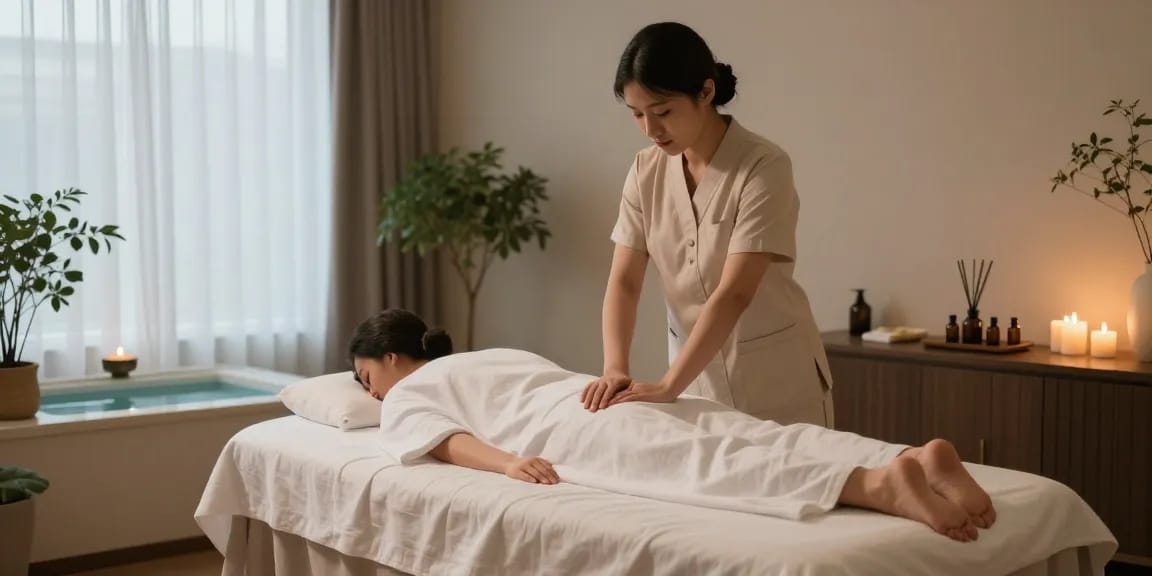 Relaxing Swedish massage experience at 영등포스웨디시 spa, showcasing serene treatment room and skilled therapist.