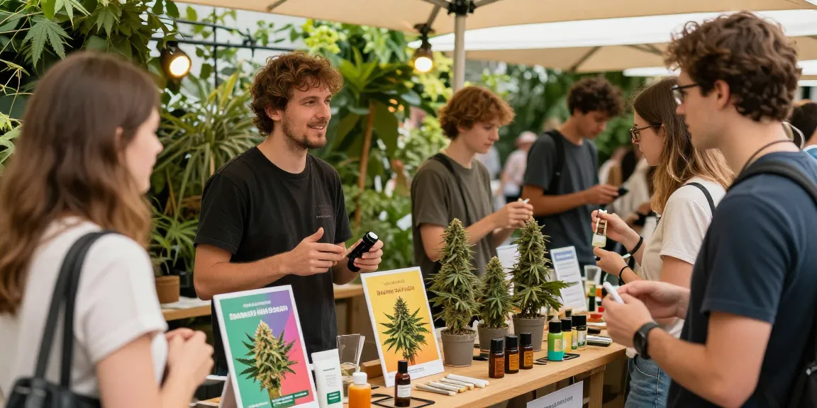 Order weed strains online Europe at an outdoor cannabis marketplace featuring diverse strains and friendly vendor interactions.