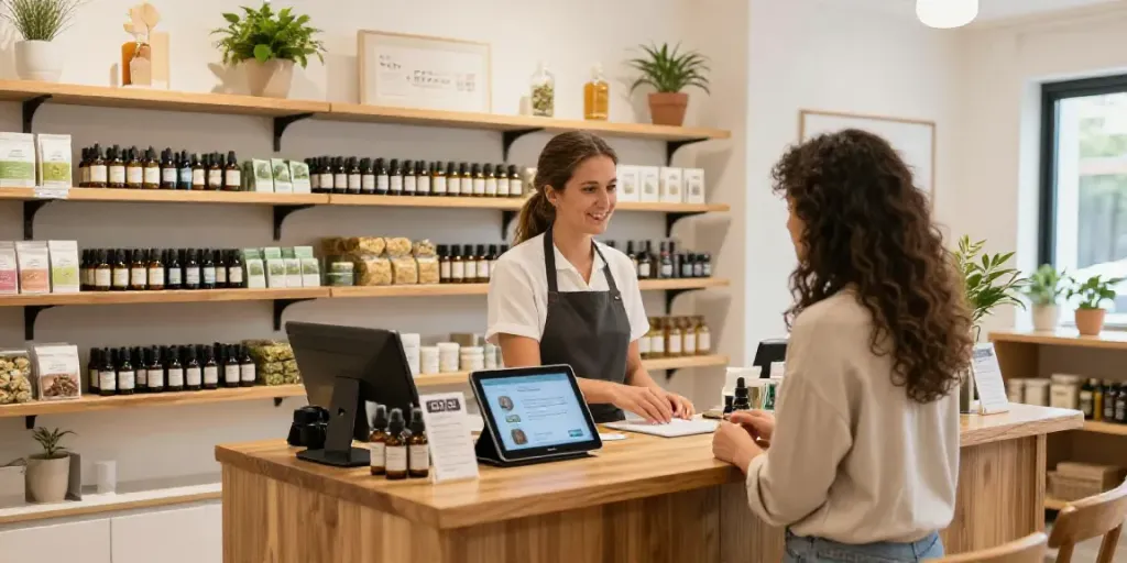 CBD kaufen im gemütlichen Einzelhandelsgeschäft mit fachkundigem Personal und einer breiten Produktpalette.