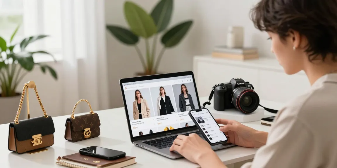 Stylish individual exploring high-quality 레플리카 사이트 fashion items in a modern home.