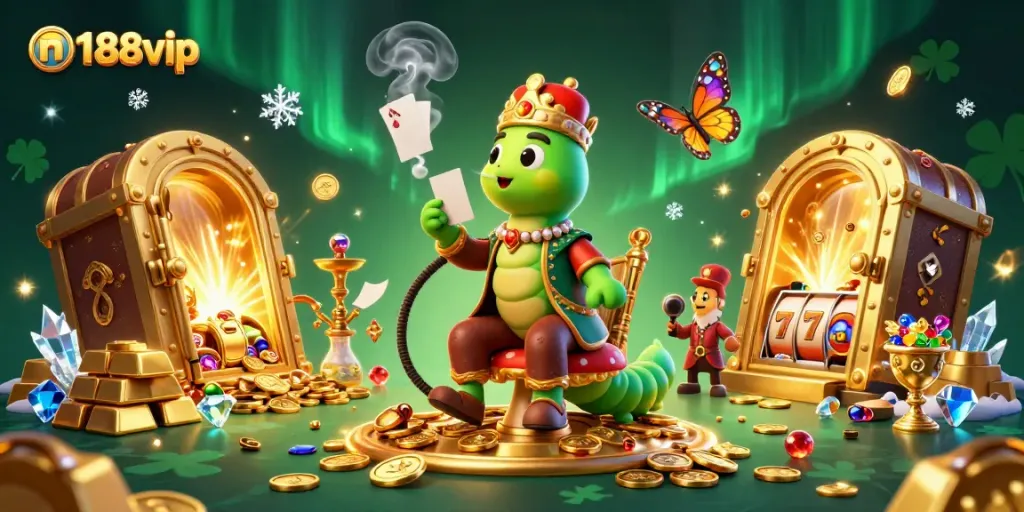 Experience the thrilling gaming world of n188vip with vibrant slot symbols and 3D characters.