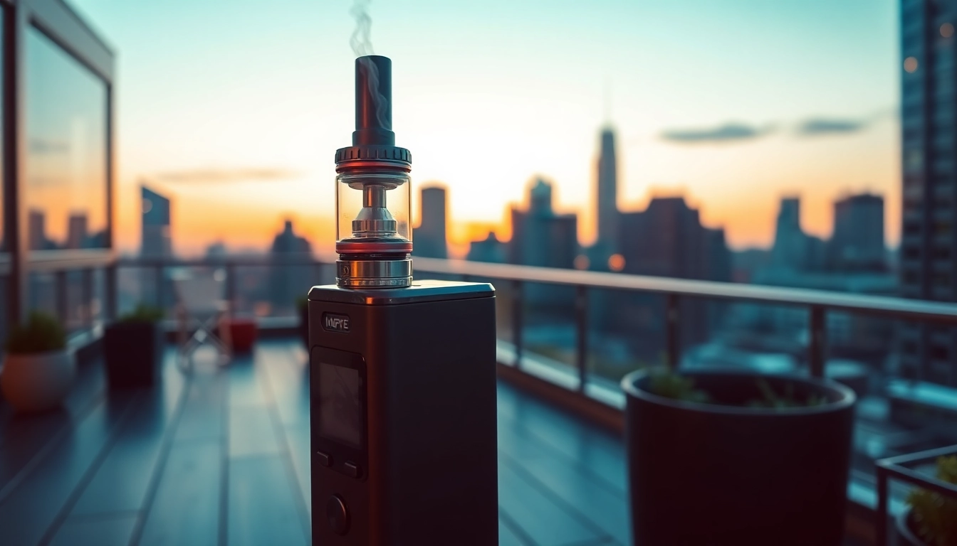 Engaging image of a Cannabis Vape device showcasing vibrant vapor in an urban setting.