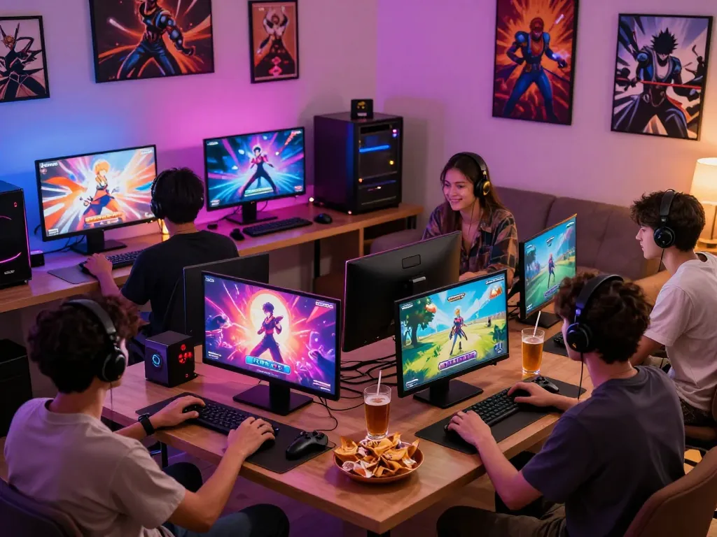 Experience the thrill of sex games online with friends, showcasing diverse adult gaming in a lively, colorful environment.