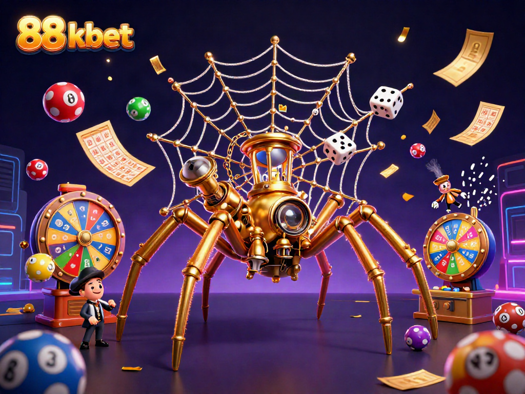 Engage with exciting moments at 88 kbet, featuring a colorful dynamic scene of winning lottery and gaming elements.