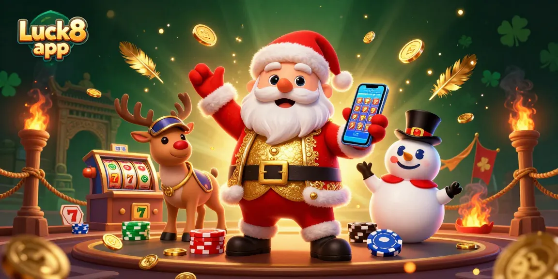 Experience winning moments with the Luck8 app, featuring Santa and casino elements.