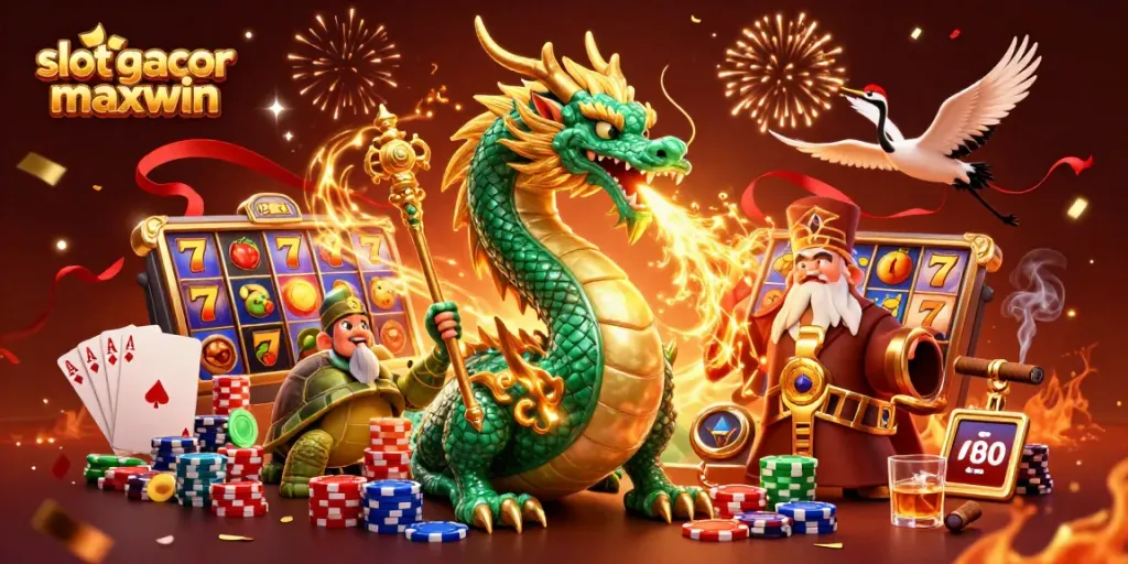 Experience thrill and excitement with slot gacor maxwin, featuring dynamic slot reels, a jade dragon, and more.