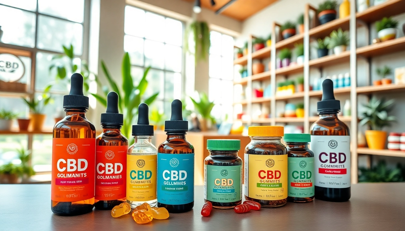 Showcase of CBD products arranged aesthetically in a welcoming shop setting.