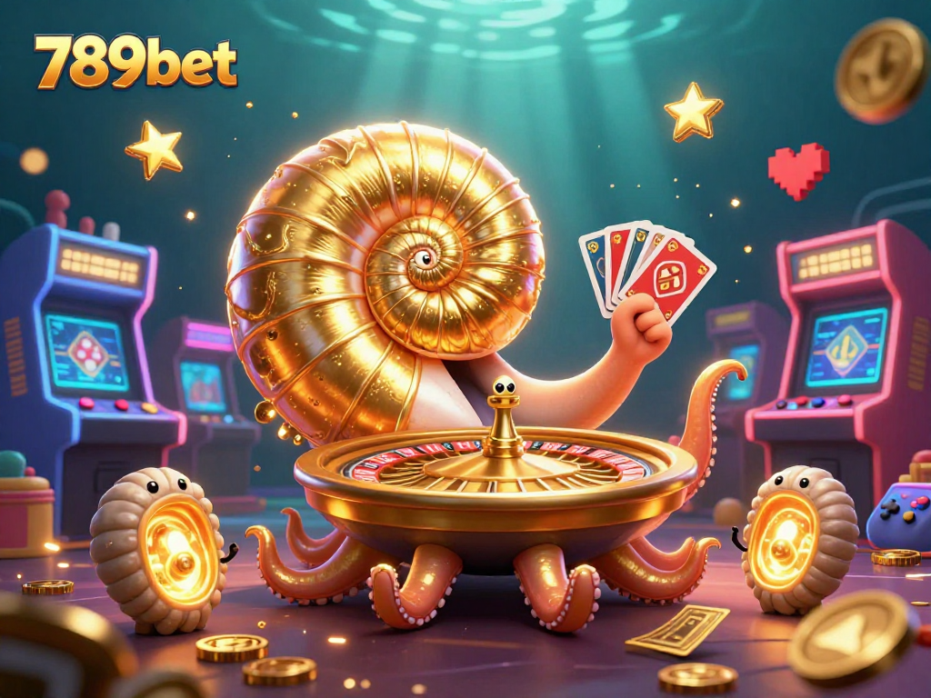 Win big with 789bet's exciting games featuring a giant nautilus roulette and glowing casino elements.