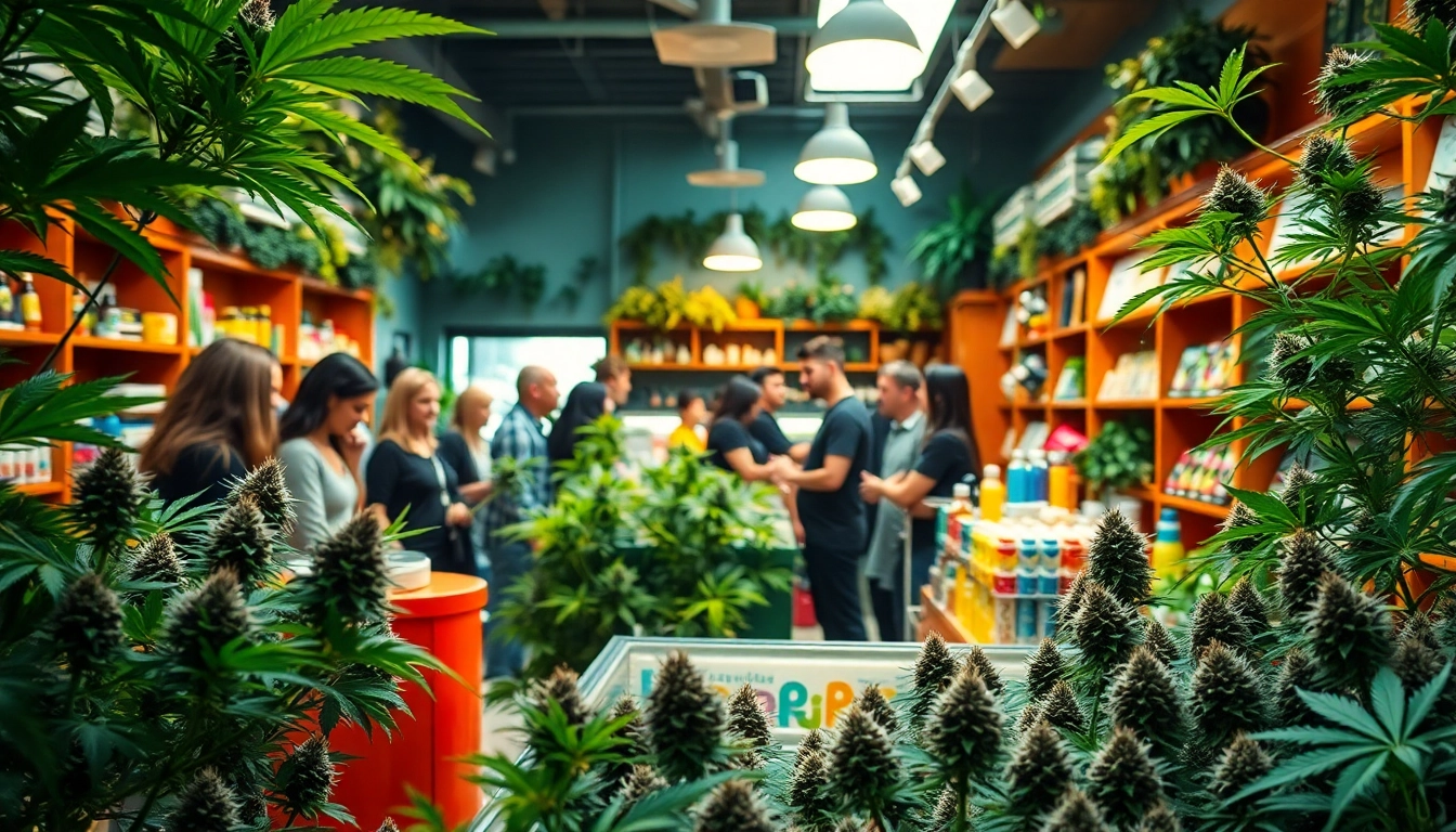Engaging Weed Store display filled with colorful products and greenery, inviting visitors to explore.