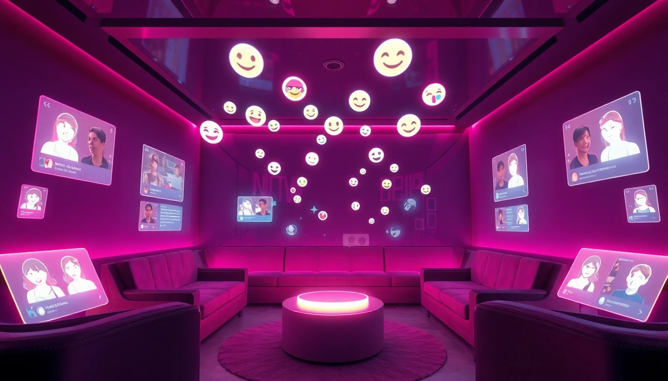 Engaging ai porn chat environment with holographic displays and emoticons.