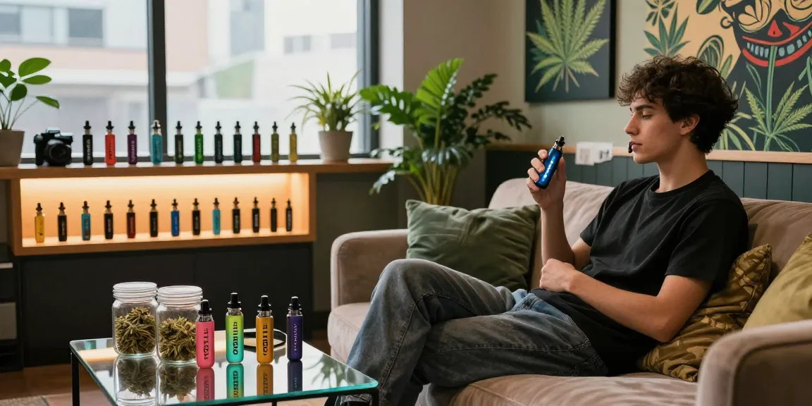 THC vapes UK delivery showcased in a modern vaping lounge with stylish products.