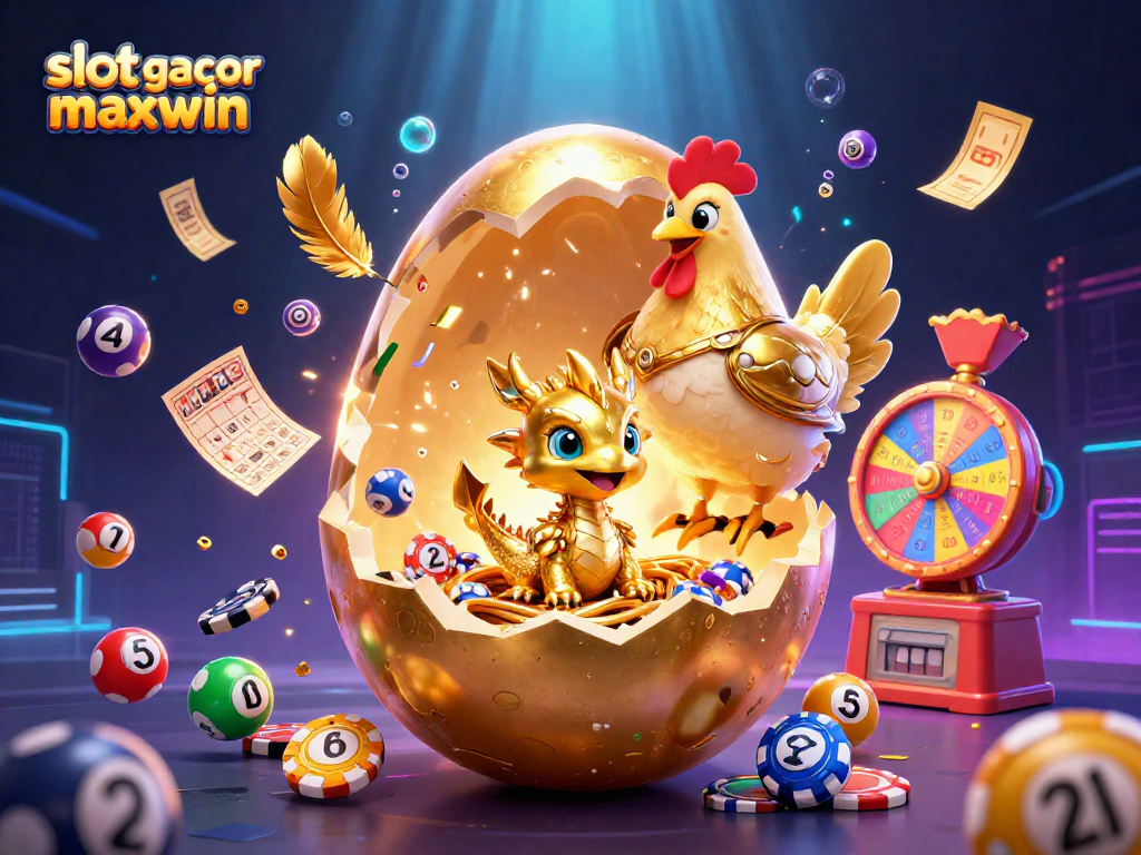 Engage with slot gacor maxwin as a golden dragon and mother hen showcase a vibrant gaming scene.