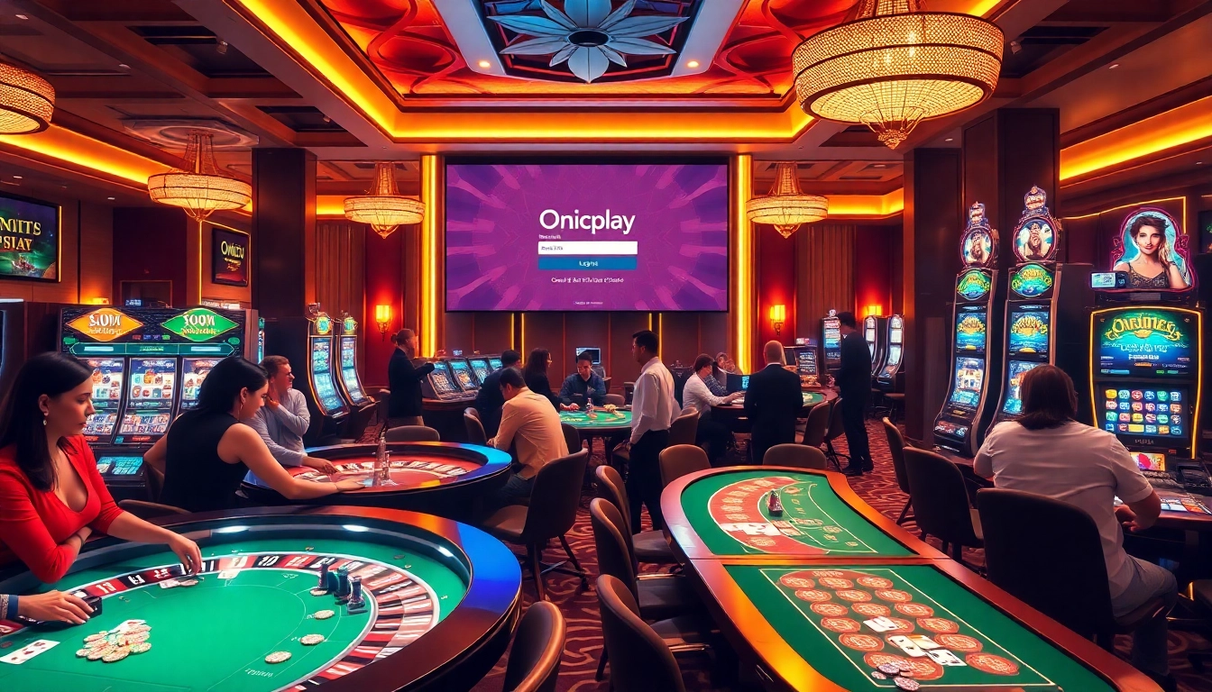 Experience the excitement of Onicplay login with engaging slot machines and vibrant casino scenes.