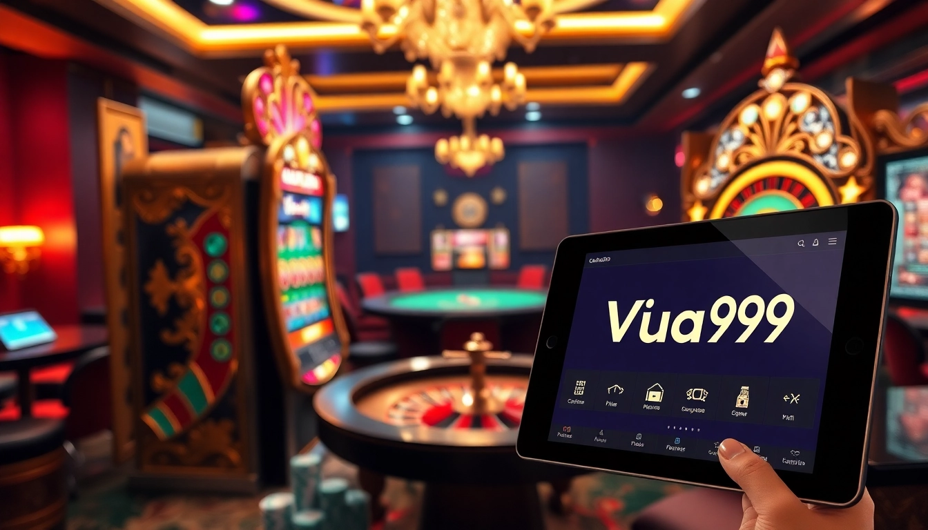 Exciting slot machine gameplay at https://vua99.lat/ showcasing vibrant colors and luxurious casino elements.