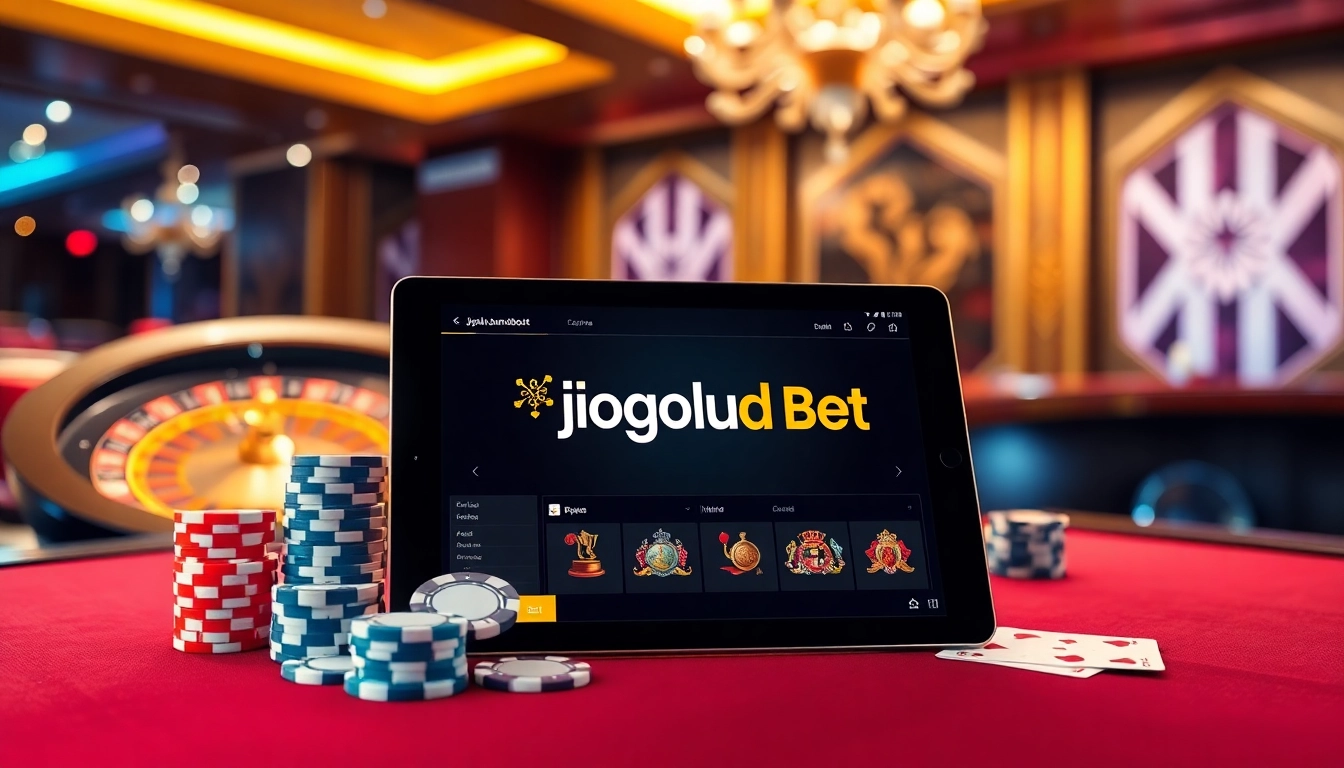 Experience the excitement of Jogoluck Bet with vibrant casino elements and a luxurious interface.