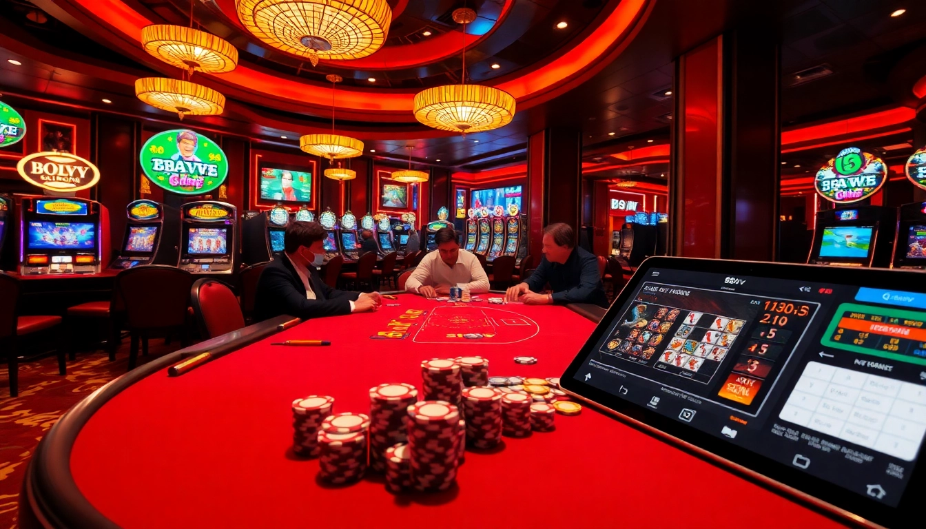 High-stakes poker action at 88vv casino, featuring colorful chips and illuminated slots.