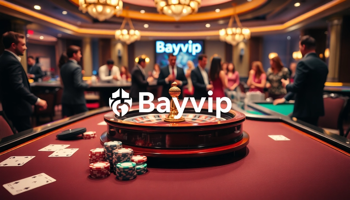 Experience thrilling gaming at Bayvip's professional poker table with vibrant chips and an electrifying roulette.